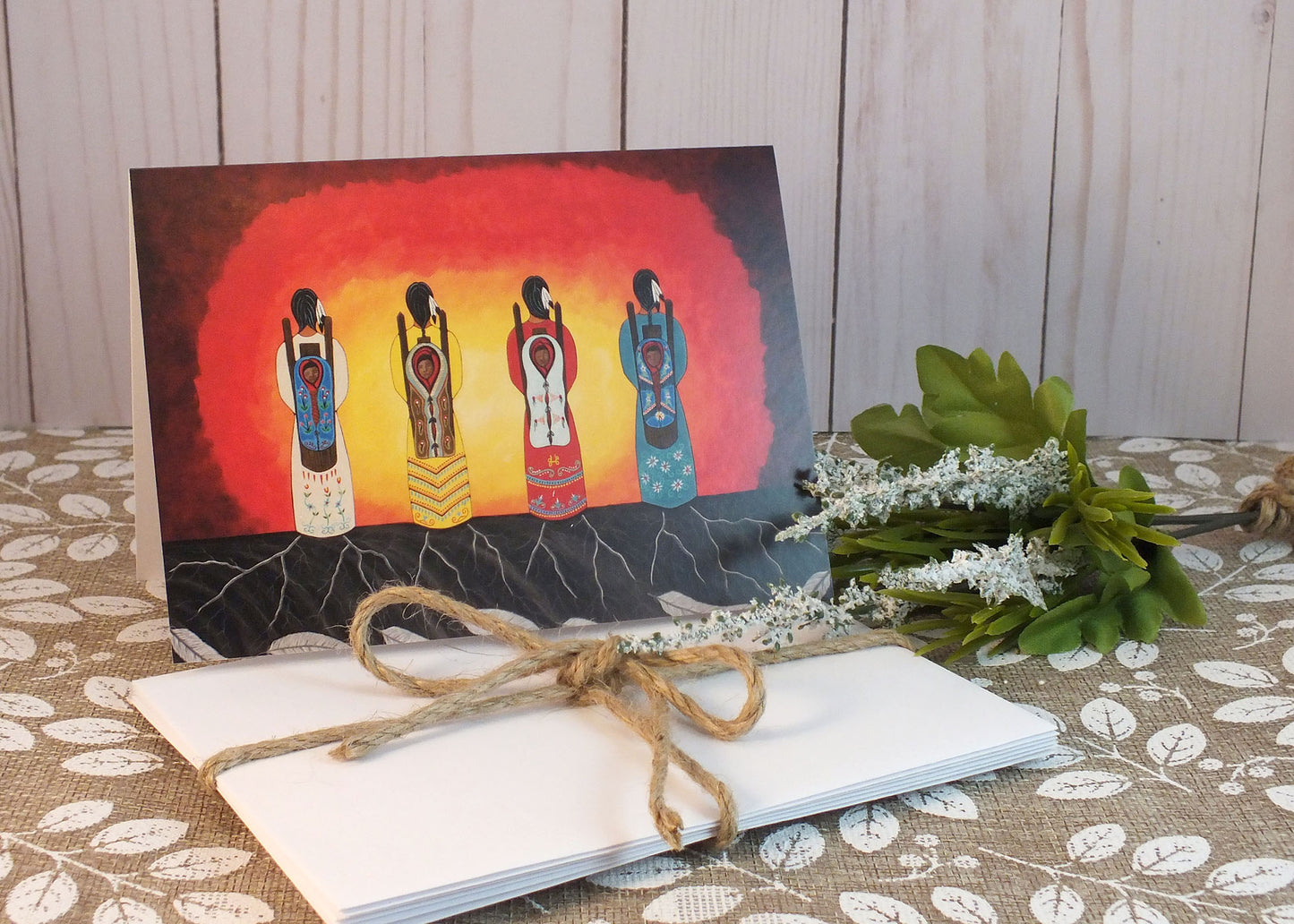Blank Folding Greeting Cards & Envelopes Materials: standard card stock, print of original paintings All occasion gorgeous blank cards and envelopes Artwork done by Loretta Gould Mi'kmaq Artist from Nova Scotia (Waycobah First Nation)