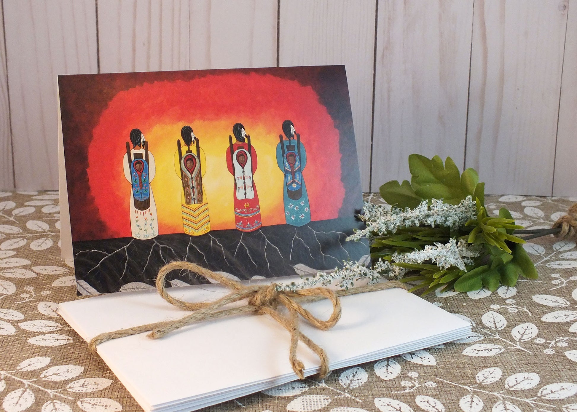 Blank Folding Greeting Cards & Envelopes Materials: standard card stock, print of original paintings All occasion gorgeous blank cards and envelopes Artwork done by Loretta Gould  Mi'kmaq Artist from Nova Scotia (Waycobah First Nation)