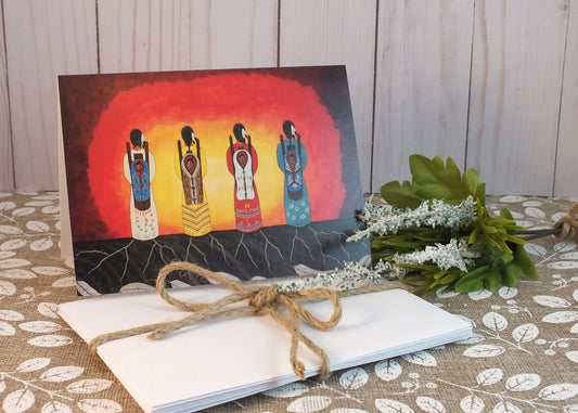 Blank Folding Greeting Cards & Envelopes Materials: standard card stock, print of original paintings All occasion gorgeous blank cards and envelopes Artwork done by Loretta Gould  Mi'kmaq Artist from Nova Scotia (Waycobah First Nation)