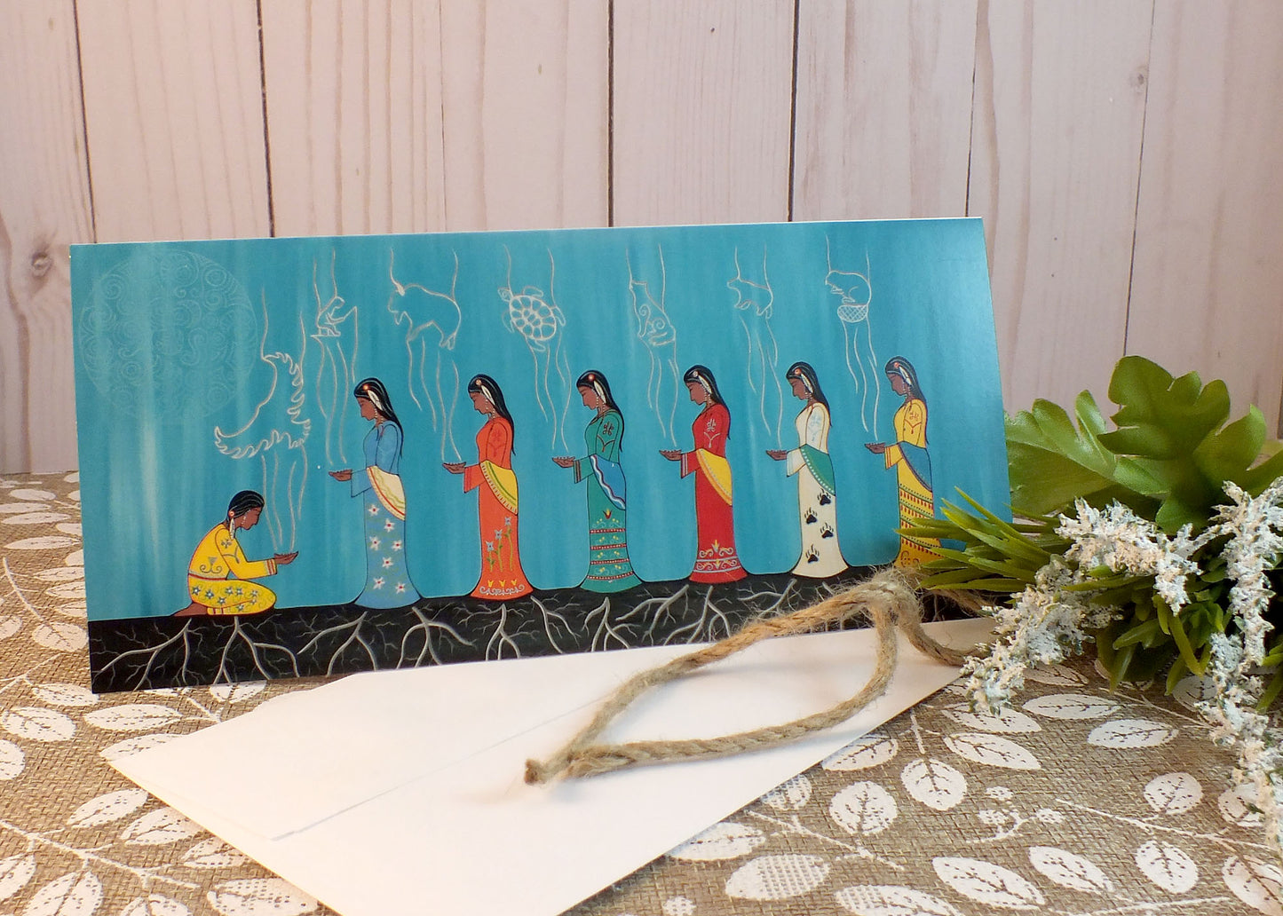 Blank Folding Greeting Cards & Envelopes Materials: standard card stock, print of original paintings All occasion gorgeous blank cards and envelopes Artwork done by Loretta Gould Mi'kmaq Artist from Nova Scotia (Waycobah First Nation)